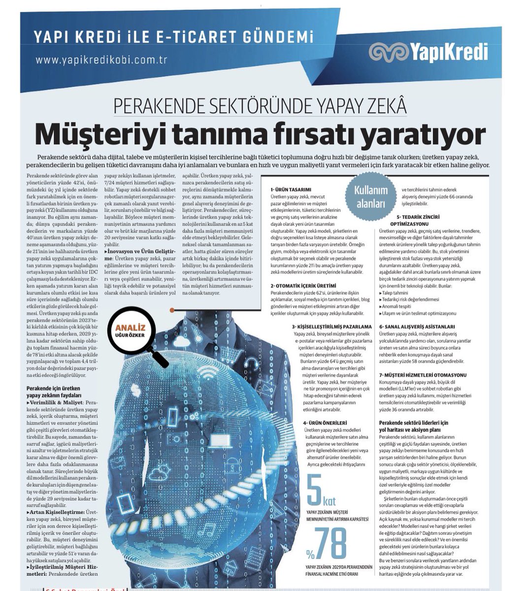 @nbekonomi gazetesinin bugünkü (15.02.2024) sayısı için “Perakende Sektöründe Üretken Yapay Zeka Kullanım Senaryoları & Avantajlarını” yazdım. Yazının tamamına bugünkü gazetenin 7.sayfasından erişilebilirsiniz. #data #GenerativeAI #AI @EkonomimCom