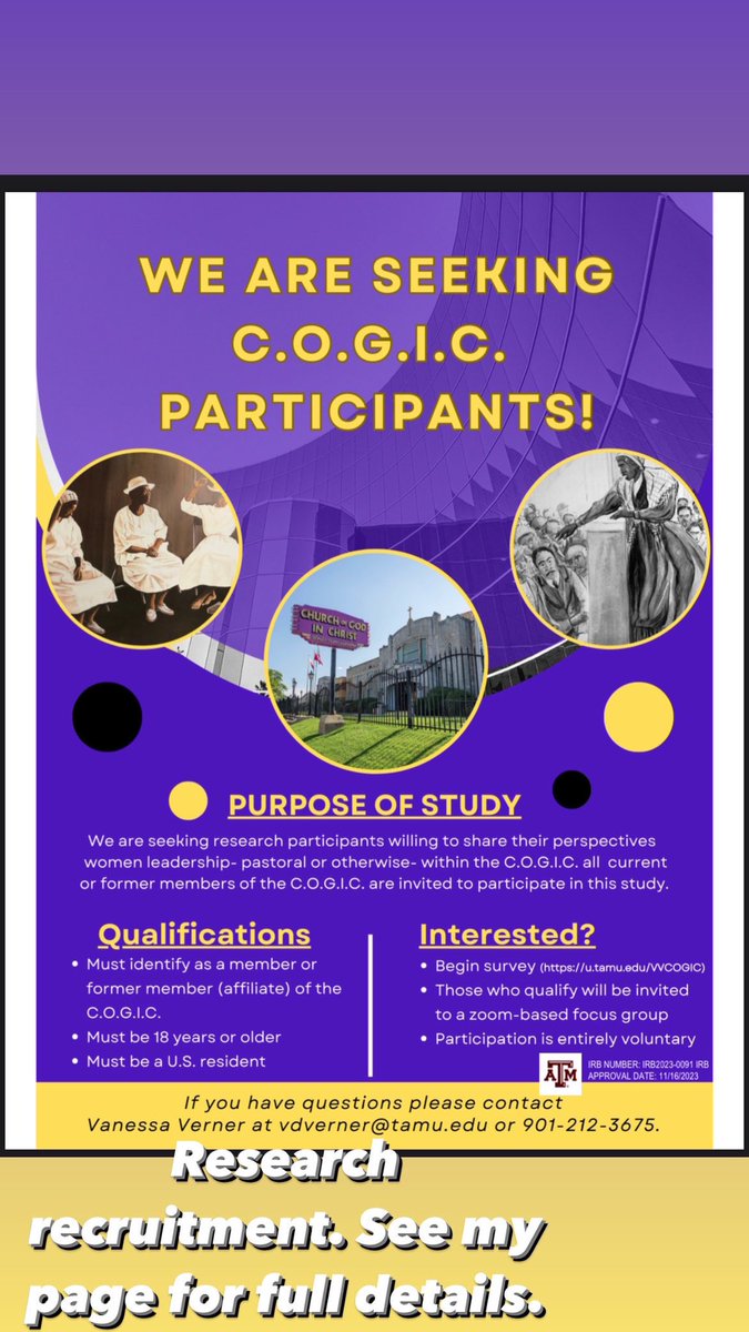 nessavsquared's tweet image. I am still accepting survey participants for my dissertation!! Spread the word to all folks who are COGIC- present &amp;amp; past members! Born in or joined in- your input matters! #COGIC #AcademicTwitter