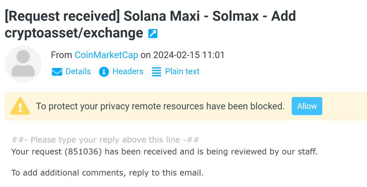 Our #SOLMAX application to list on CoinMarketCap has been submitted with application reference number #851036 $SOLMAX #Solanamaxi
<a href="/CoinMarketCap/">CoinMarketCap</a>