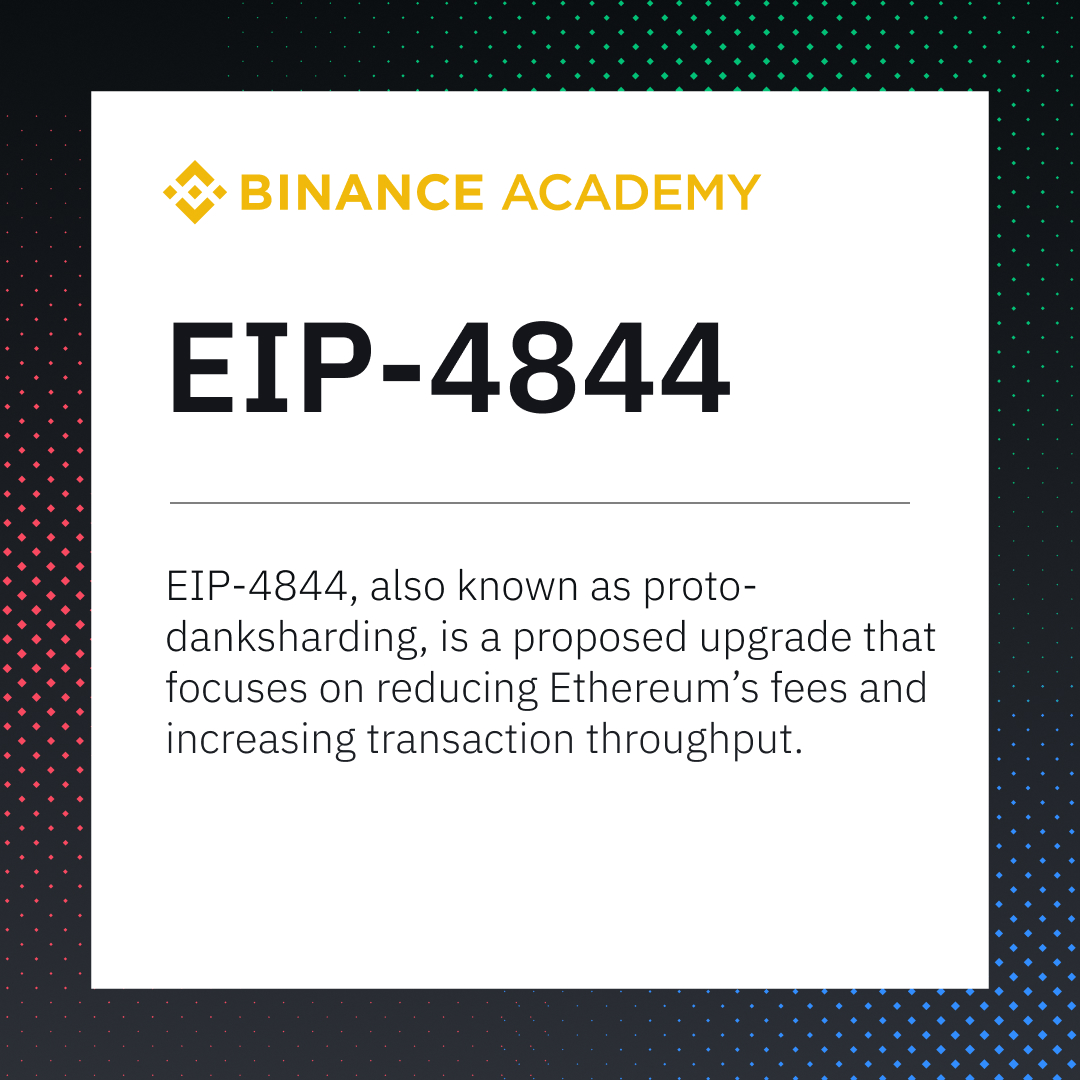 BinanceAcademy's tweet photo. EIP-4844 is short for #Ethereum Improvement Proposal 4844.

Let's break down what EIP-4844 is and how it benefits users in our glossary 👇
https://t.co/nFnLqc3LwN https://t.co/qDHtZxLjoH