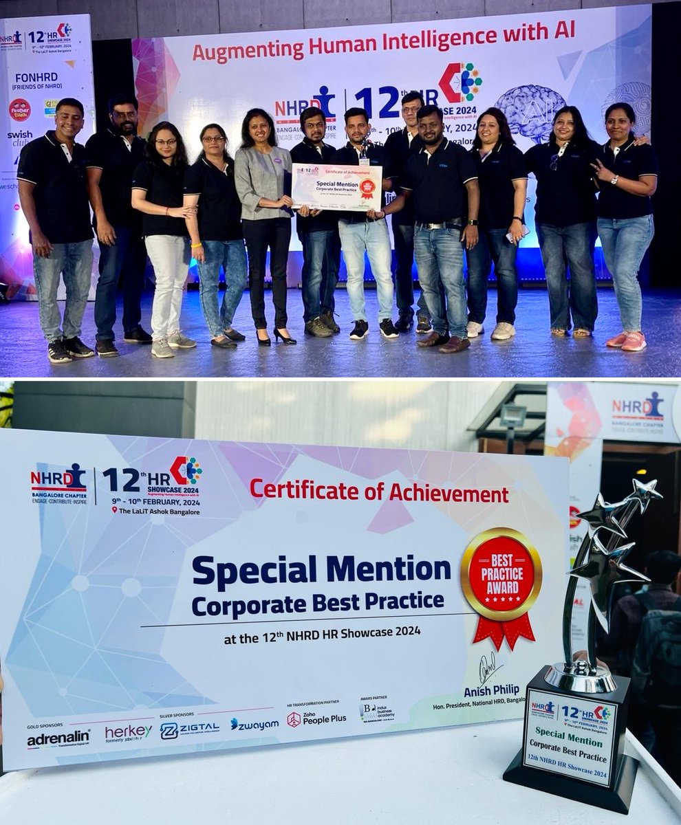 We are thrilled to share that our L&D team bagged a Special Mention award for our Talent Development Practices, at the NHRD Showcase 2024, held in Bangalore.
Kudos to the team for their efforts.

#Infosysbpm #infosys #forwardwithinfosys #NHRD #Showcase2024 #LearningAndDevelopment