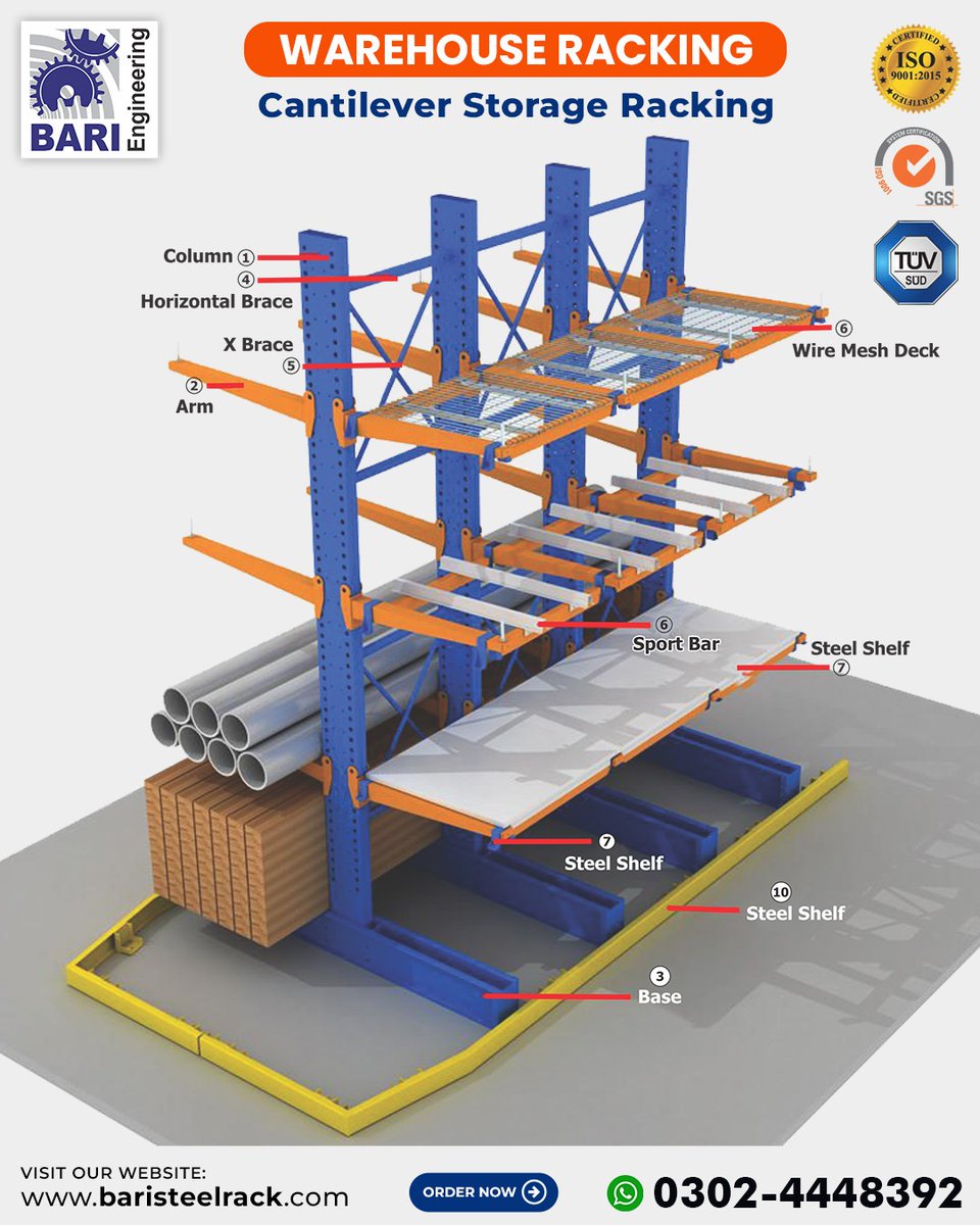 Cantilever Rack | Cantilever Racking | Pipe Storage Rack | Heavy Duty Cantilever Efficiently store long, bulky items with our heavy-duty cantilever rack systems. #CantileverRack #CantileverRacking #PipeStorageRack #HeavyDutyRack #StorageSolutions #WarehouseStorage #industrial