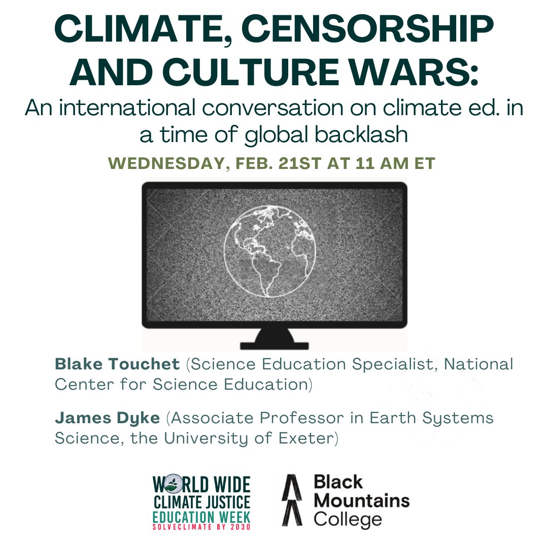 Worldwide Climate and Justice Education Week (@worldwideti) on Twitter photo Join us soon for a webinar discussion on navigating censorship as a climate concerned educator. This webinar is hosted by two <a href="/opensocietyuniv/">Open Society University Network</a> institutions, <a href="/bardcollege/">Bard College</a> and <a href="/bmc_college/">Black Mountains College / Coleg y Mynydd Du</a> .
Register at the link in our bio or copy/paste this link: actionnetwork.org/events/climate… Join us soon for a webinar discussion on navigating censorship as a climate concerned educator. This webinar is hosted by two <a href="/opensocietyuniv/">Open Society University Network</a> institutions, <a href="/bardcollege/">Bard College</a> and <a href="/bmc_college/">Black Mountains College / Coleg y Mynydd Du</a> .
Register at the link in our bio or copy/paste this link: actionnetwork.org/events/climate…
