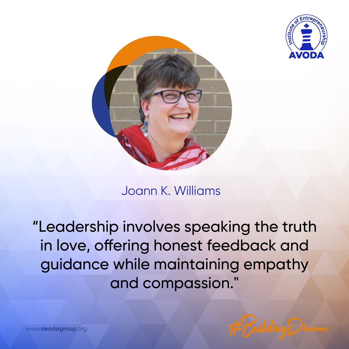 Balancing honesty with empathy is essential for effective leadership, creating an environment of trust and support where your Team can grow and thrive. - Joann k. Williams

#FiatLux #BuildingDreams #AVODABlueProgram2024 #GrowthMindset #ConflictResolution #TeamDevelopment