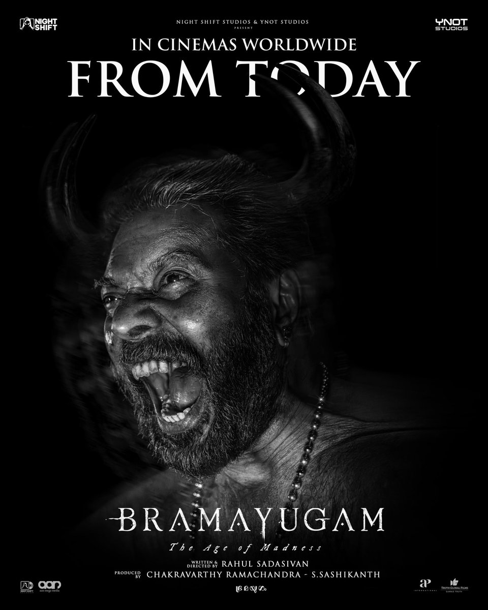 #Bramayugam is in cinemas worldwide starting today! 🖤

If you've seen it, share your reviews in the comments below!

#Bramayugam #BramayugamFromTomorrow #BramayugamFromFeb15 #Mammootty #Mammootty𓃵 #Mammukka #MammoottyKampany #MammoottyCampany