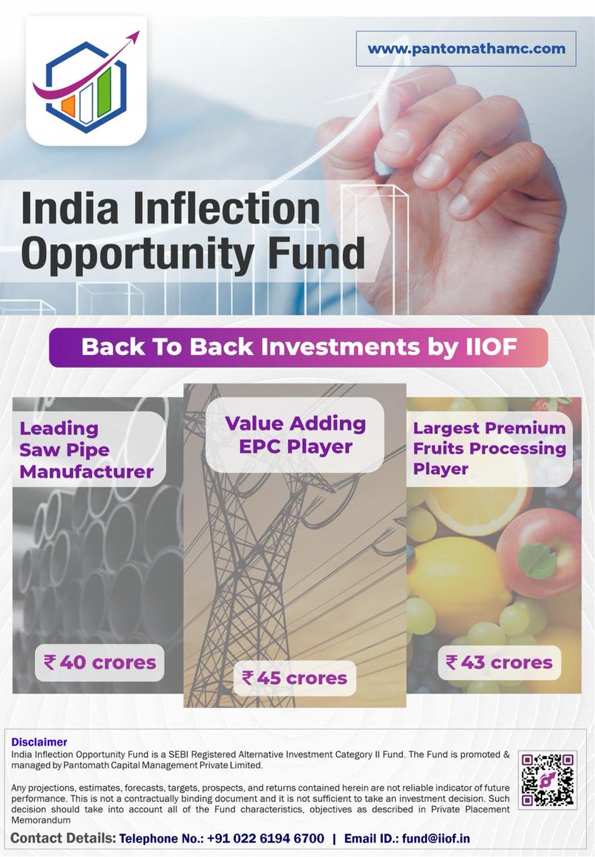 PantomathAmc's tweet photo. IIOF steps up investments in fast-growing Indian companies, recently investing approx INR 130cr in 3 rapidly growing companies, making growth capital accessible on Fastest basis and avidly contributing to Make in India campaign, through its unique strategy and pace. 

#IIOF https://t.co/EXTJQN0lkd