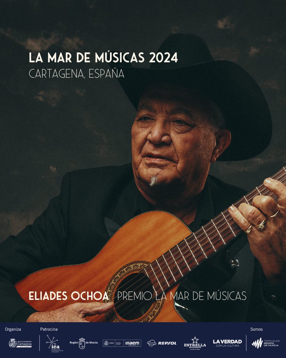 La Mar de Músicas (@mardemusicasct) on Twitter photo 🙌🏻 Por fin te podemos contar quién será el artista que recoja este año el premio #LaMardeMúsicas.
🤩 El cubano <a href="/EliadesOchoa/">Eliades Ochoa</a> será galardonado por su brillante trayectoria como guitarrista y cantante.
🔗 cartagena.es/detalle_notici… 🙌🏻 Por fin te podemos contar quién será el artista que recoja este año el premio #LaMardeMúsicas.
🤩 El cubano <a href="/EliadesOchoa/">Eliades Ochoa</a> será galardonado por su brillante trayectoria como guitarrista y cantante.
🔗 cartagena.es/detalle_notici…