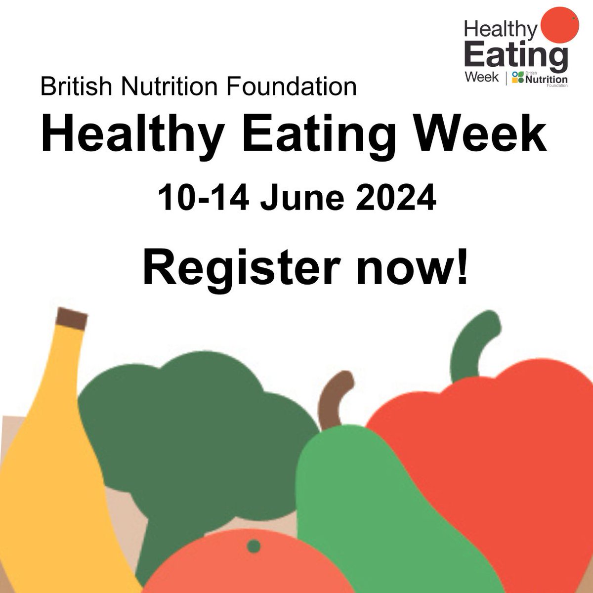 Registration for the British Nutrition Foundation's Healthy Eating Week 2024 is open! The themes of the week are 5 A DAY, hydration, moving more, fibre and reducing food waste. Find out more and register here! nutrition.org.uk/healthy-eating…