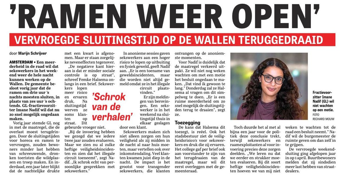 Vandaag bespreken we de openingstijden maar ook het prostitutiebeleid van de gemeente Amsterdam. We pleiten samen met een ruime meerderheid voor het terugdraaien van de sluitingstijden maar er zijn nog een aantal punten.

Een draadje 🧵
1/7