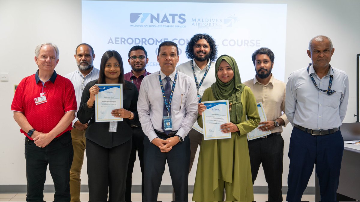 MACLmedia's tweet photo. Congratulations to the 5 Air Traffic Service staff who successfully completed the Aerodrome Control (@icao 052) course at @VelanaAirport. This 8-week course, taught by local instructors, who are approved and endorsed by @CAA_mv. ✈️👏 https://t.co/BslWARm1YC