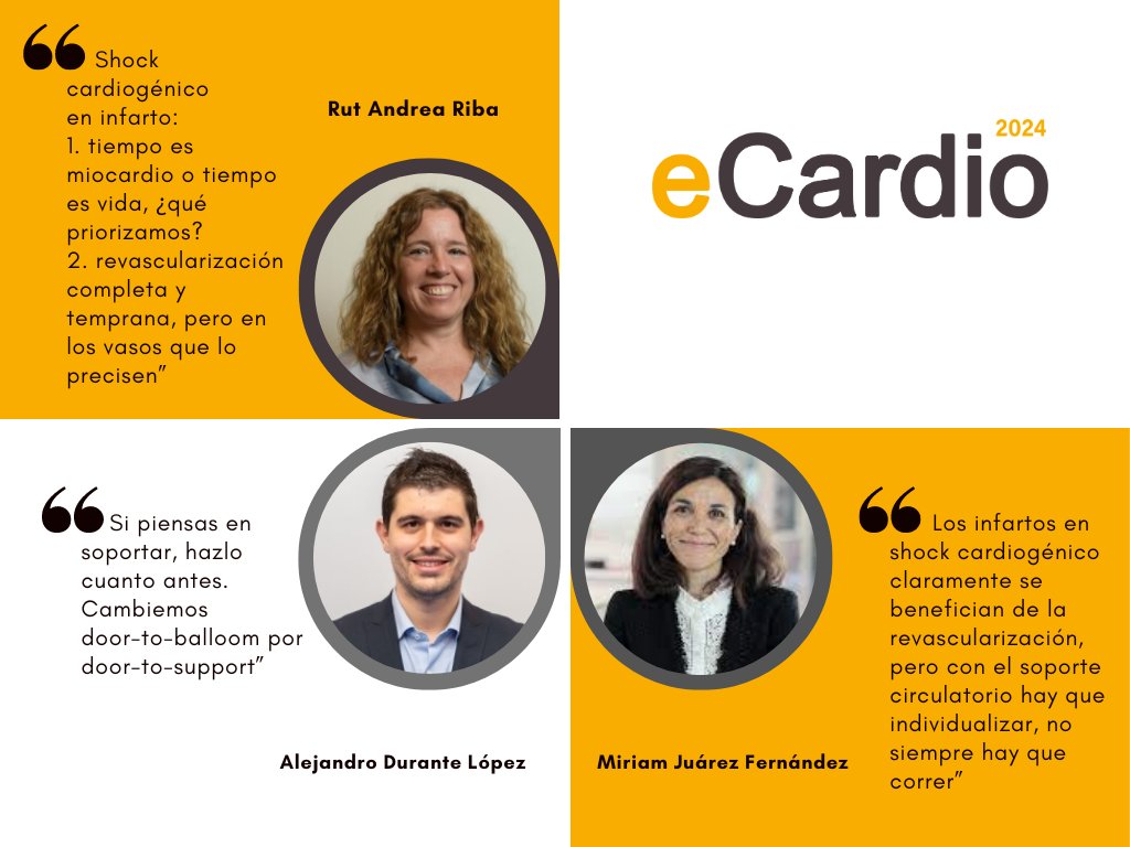 En #eCardio24 se repasa el shock cardiogénico en infarto: lo que las evidencias nos dicen y lo que la experiencia nos sugiere Alejandro Durante, Miriam Juárez y Rut Andrea. 🚨Únete al directo ecardio.es/sesion/view/sh… @a_durante88 @randreariba_rut @AgudosSEC