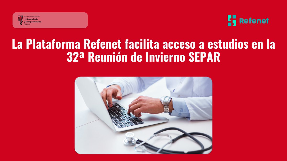 ➡️ La Plataforma Refenet permite consultar estudios en la 32ª Reunión de Invierno SEPAR. 👨‍💻 Esta herramienta permite a los participantes explorar información relacionada con las sesiones, facilitando la búsqueda y seguimiento de investigaciones médicas relevantes. #SEPAR