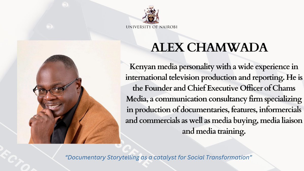 One of the special guests is Alex Chamwada, A Kenyan Media Personality with a wide experience in Int'l television production and reporting.  He graduated from <a href="/uonbi/">University of Nairobi</a> in 1998 with a Masters degree of Mass Communication. He is now the Founder and CEO of <a href="/ChamsMedia/">Chams Media</a> #weareuon