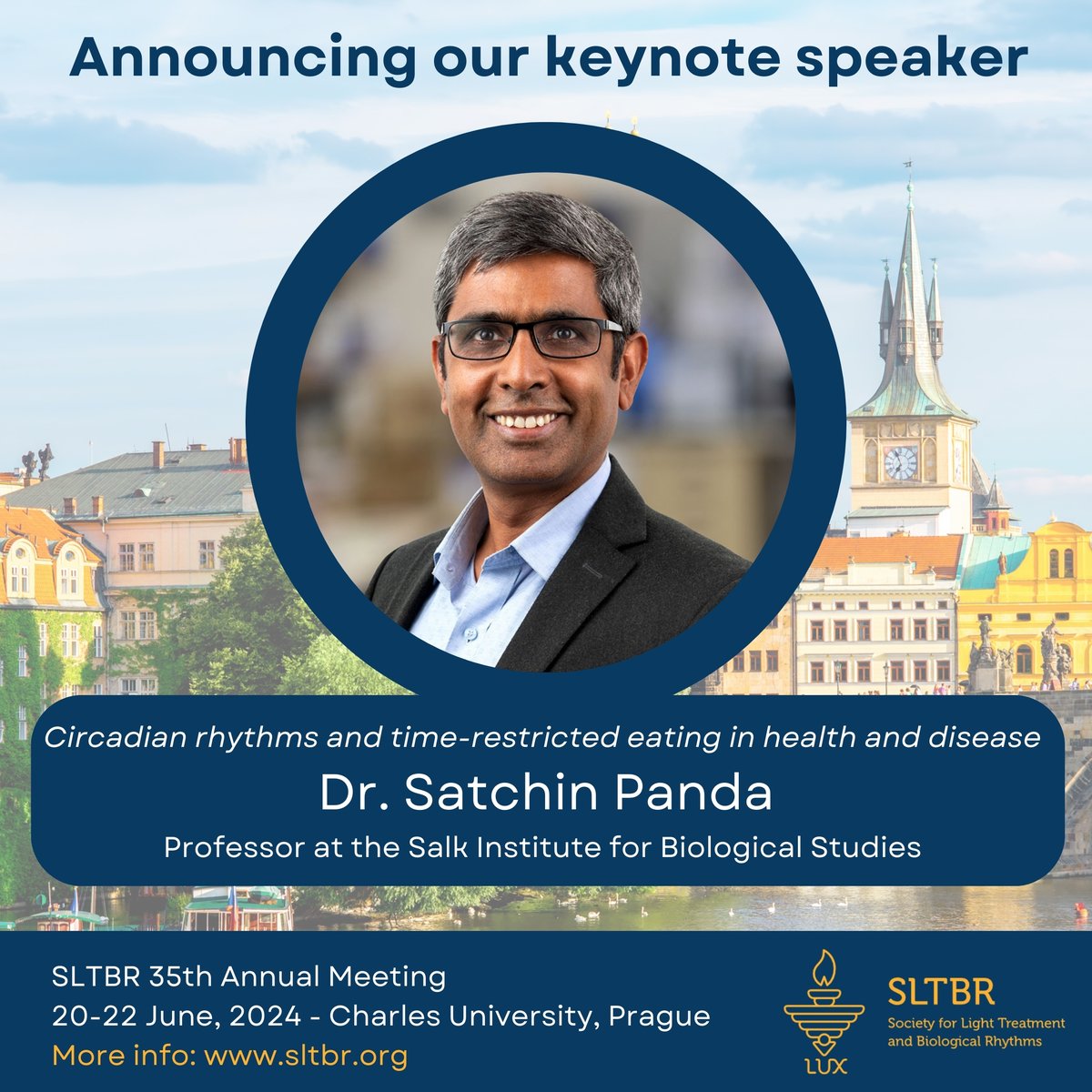 🌟Thrilled to announce Dr. Satchin Panda as our keynote speaker for the SLTBR 35th Annual Meeting!🎉 Don't miss this chance to hear from a top expert on 'Circadian Rhythms and Time-Restricted Eating in Health and Disease.' Stay tuned for updates: sltbr.org