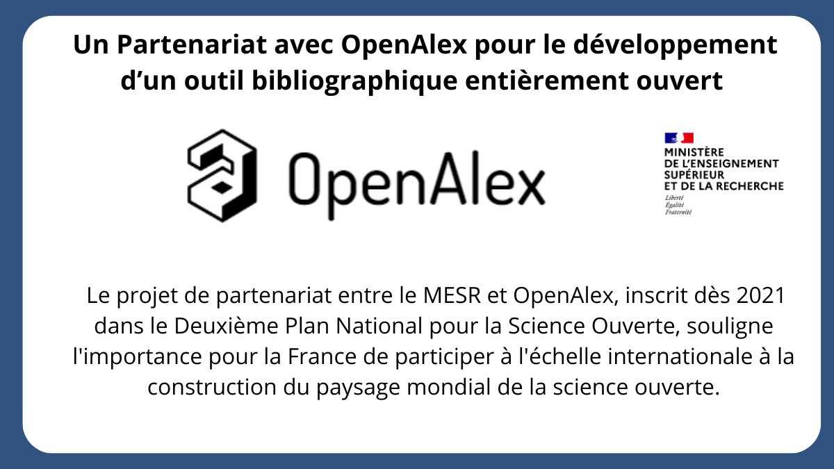 Partenariat <a href="/sup_recherche/">Ministère Enseignement supérieur et Recherche</a> et <a href="/OpenAlex_org/">OpenAlex</a> pour le développement d’un outil bibliographique entièrement ouvert
dlvr.it/T2n3kf
#scienceouverte #publicationscientifique