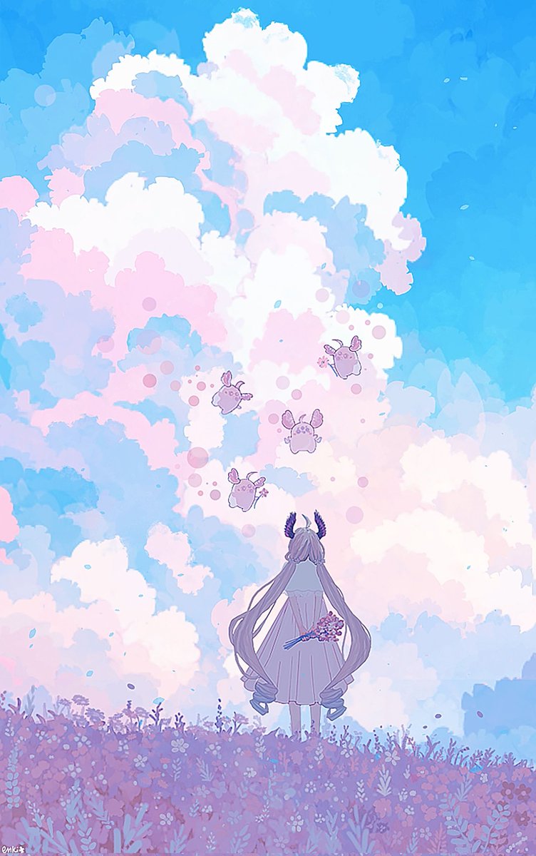 enna alouette 1girl long hair very long hair cloud twintails flower sky  illustration images