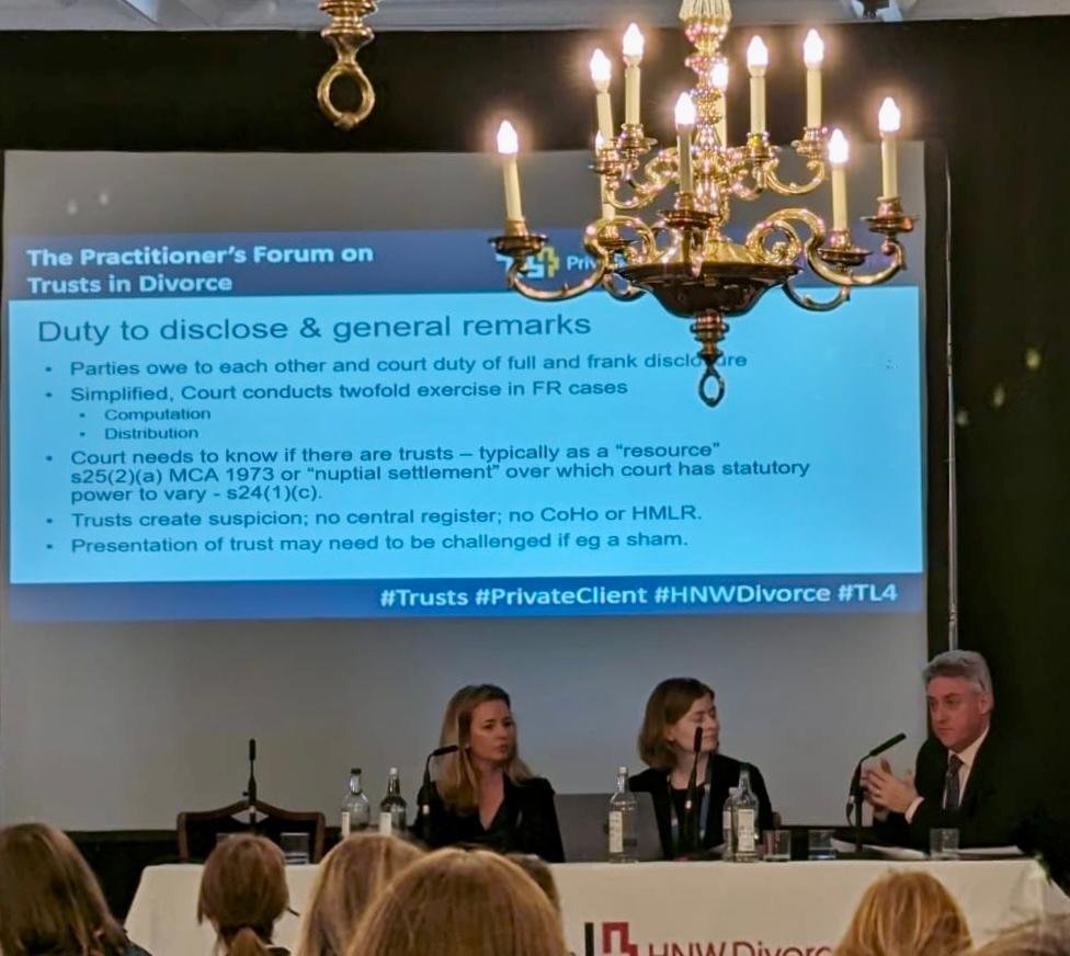 Partner Richard Kershaw speaking today at @hnwdivorce on how trusts are often misunderstood in matrimonial litigation, and the importance of transparent but proportionate disclosure.