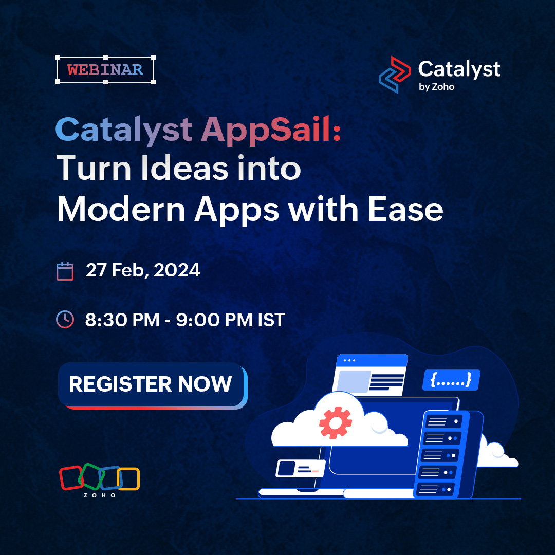 CatalystByZoho's tweet photo. #Webinar Alert! 

🚀 Join us for an insightful webinar on turning ideas into modern apps effortlessly with Catalyst Appsail. 

🧑‍💻 Learn how you can build anything from simple web #apps to large enterprise #applications.

Don't miss out, register now👉: https://t.co/6YN9kZ6YCu https://t.co/ztMFRV8ckS