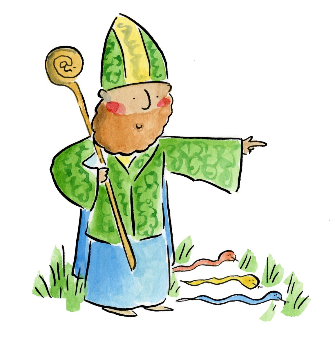 St Patrick banishing the snakes from Ireland