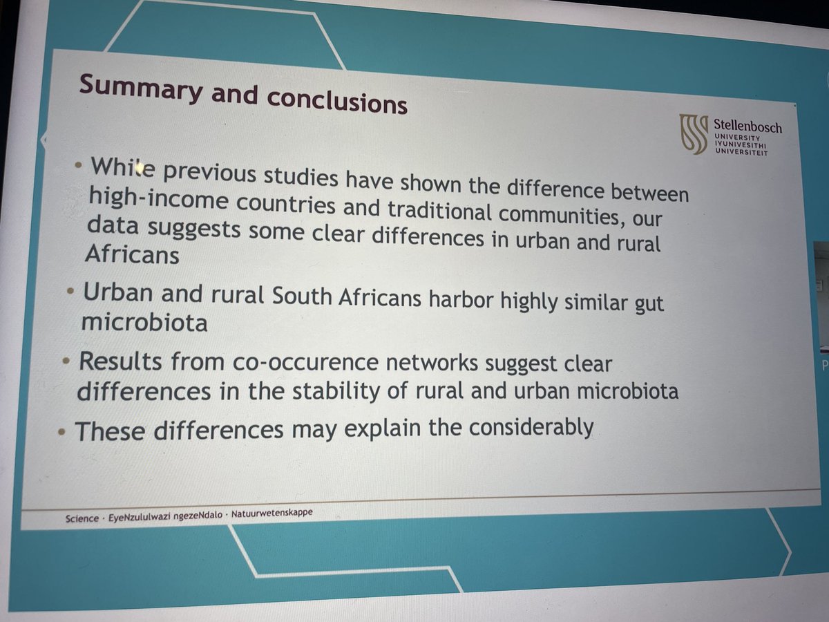 Prof Thulani Makhalanyane concluded that there are clear differences in urban and rural African microbiota. #Microbiome24