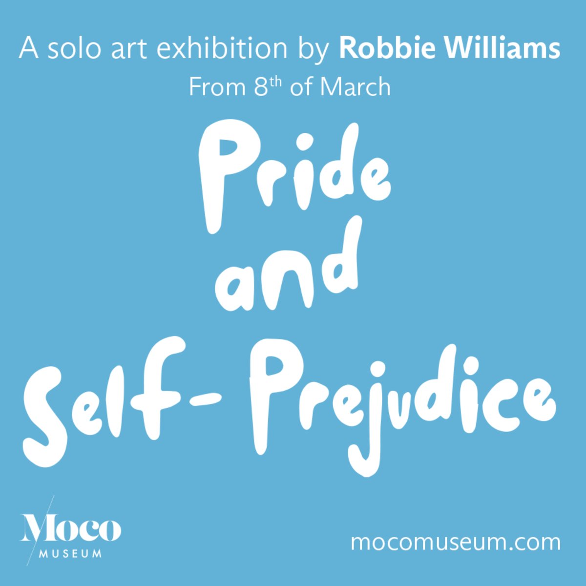 Robbie Williams announces his first solo art exhibition titled ‘Pride and Self-Prejudice’. Featuring pieces the artist has crafted over the years, the exhibition will open on March 8th at @moco_museum in Amsterdam. More information >> robbiewilliams.lnk.to/RWxMOCO