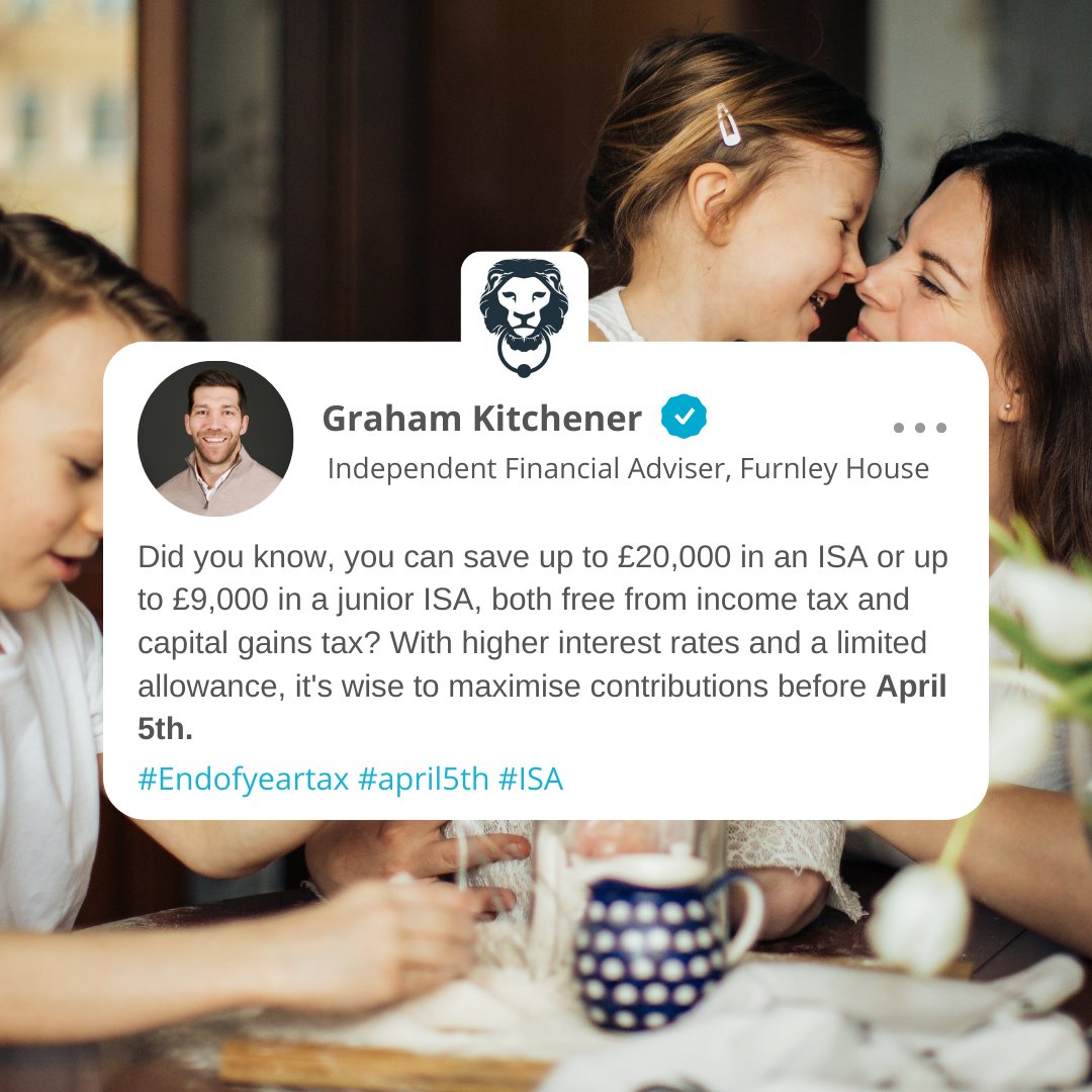 Did you know this? 🤔

Our financial adviser Graham, shares a top tip for the end of year tax💡

Remember, ISA allowances reset each tax year - so use them or lose them! 

#furnleyhouse #financeadvice #endofyeartax #financeadviceeastmidlands