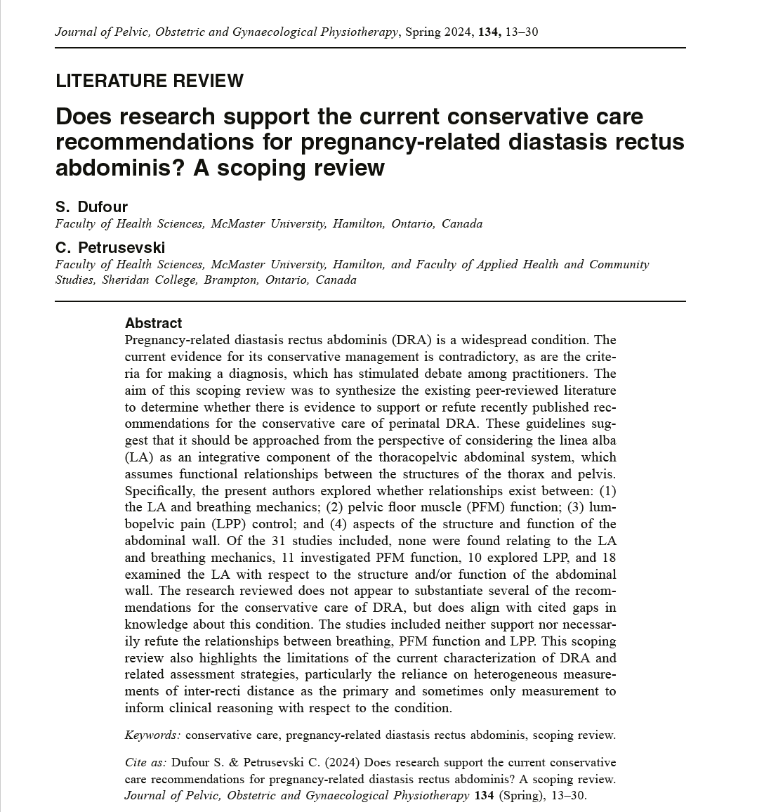 Another sneak peek at the upcoming POGP Journal!⭐
"Does research support the current conservative care recommendations for pregnancy-related diastasis rectus abdominis? A scoping review" - This paper will be an Open Access Editor's Choice Selection 📚
<a href="/dufoursinead/">Sinéad Dufour</a> 
#jpogp #pogp