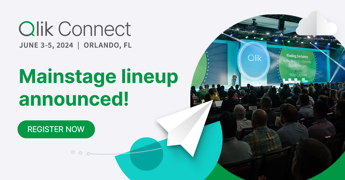 📅 Relatori d'eccellenza al #QlikConnect 2024!

Greg Robinson, veterano della <a href="/NASA/">NASA</a> , <a href="/meredithwhalen/">meredithwhalen</a> , Chief Research Officer di IDC, <a href="/NinaSchick/">Nina Schick</a>, esperta di AI generativa e molti altri saliranno sul palco del Qlik Connect.

Scopri di più 👉 bit.ly/3OwnQCr