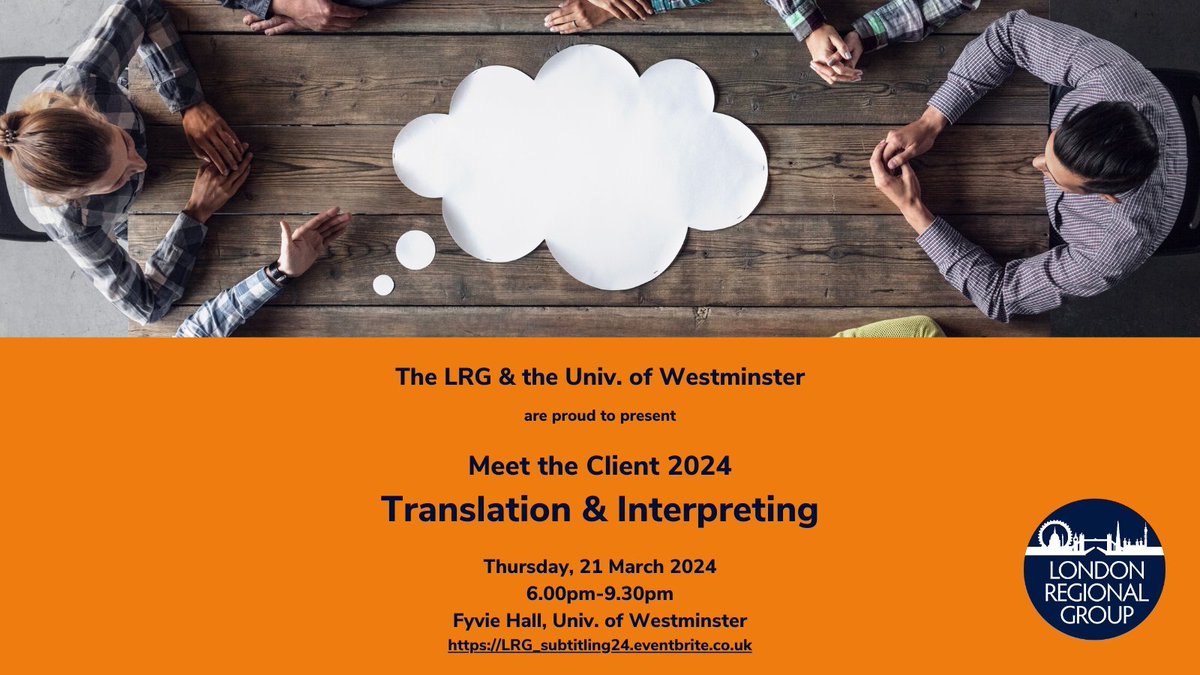 ITI LRG (@itilrg) on Twitter photo Building on our successful #MeetTheClient series with <a href="/UniWestminster/">University of Westminster</a>, this 21-March even twill focus on #Translation & #Interpreting. Community Experts will talk about the sector & share their knowledge!
Book your place: lnkd.in/dTGXZKNN
@ITIUK #xl8n #1nt #languages Building on our successful #MeetTheClient series with <a href="/UniWestminster/">University of Westminster</a>, this 21-March even twill focus on #Translation & #Interpreting. Community Experts will talk about the sector & share their knowledge!
Book your place: lnkd.in/dTGXZKNN
@ITIUK #xl8n #1nt #languages