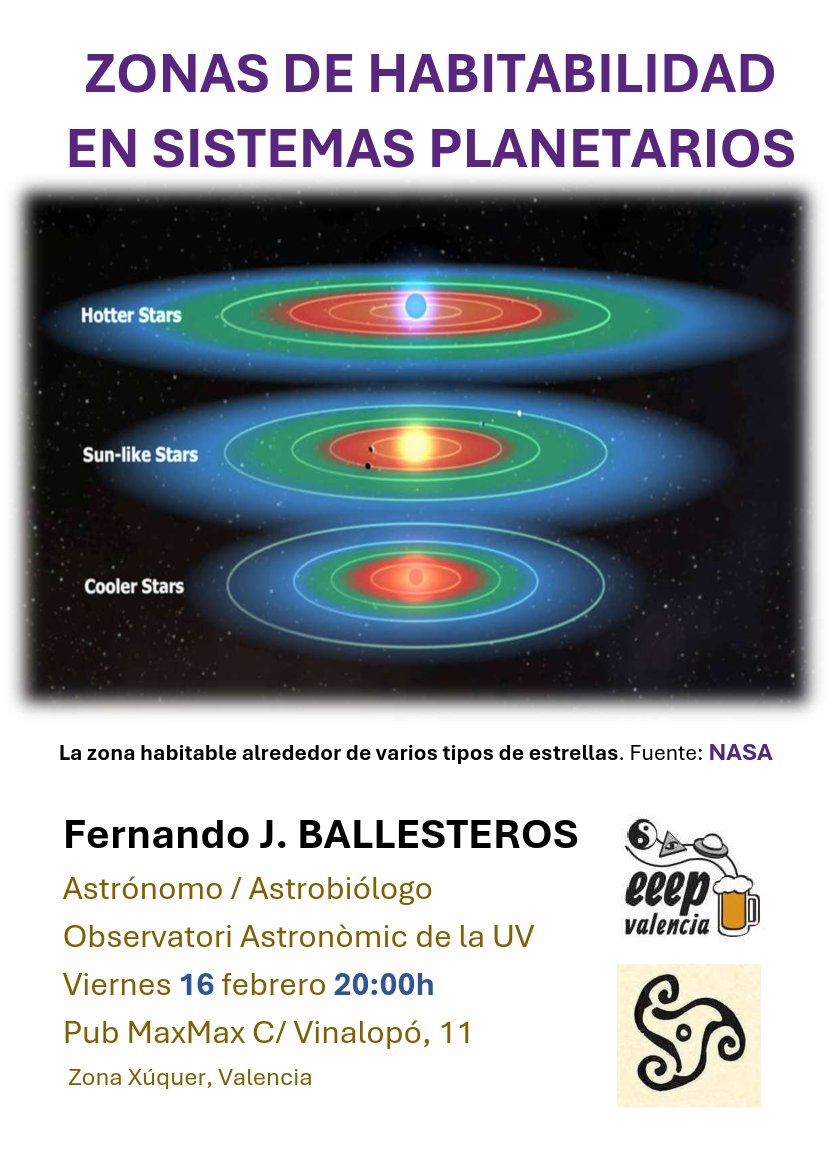 eeep_valencia's tweet photo. Mañana viernes 16 de febrero a las 20:00 en @MaxMaxValencia tendremos una charla de Fernando J. Ballesteros sobre 𝘻𝘰𝘯𝘢𝘴 𝘥𝘦 𝘩𝘢𝘣𝘪𝘵𝘢𝘣𝘪𝘭𝘪𝘥𝘢𝘥 𝘦𝘯 𝘴𝘪𝘴𝘵𝘦𝘮𝘢𝘴 𝘱𝘭𝘢𝘯𝘦𝘵𝘢𝘳𝘪𝘰𝘴.

Os esperamos. https://t.co/TcVTJQsPiL