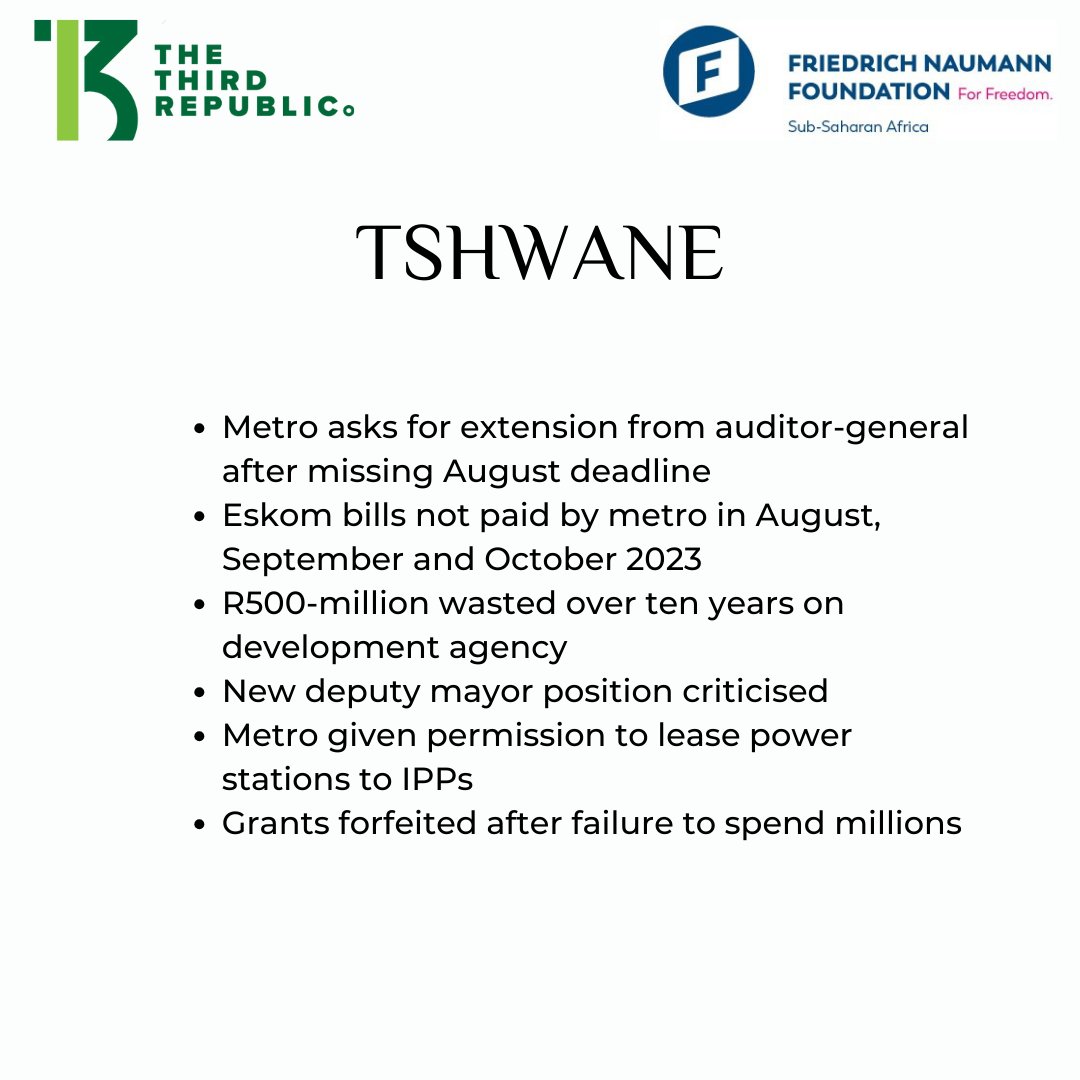 3rd_Republic's tweet photo. Stay tuned for the latest insights into South Africa's metros with the upcoming report from the Third Republic team! For now, check out these insightful highlights showcasing December's and January's key developments. Full report is coming soon! π
#Metromonitor #localgovernance https://t.co/MynHtMRrl4