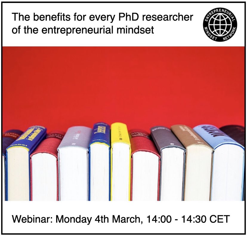 Chaired by Paul Coyle Director of the @EMindsetNetwork 

Join us for a discussion about the concept of the entrepreneurial mindset and its relevance to the conduct of research, the creation of impact, and career planning for PhD researchers.