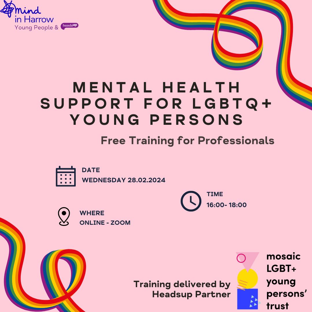 HeadsUpNwl's tweet photo. Here is a new session for Harrow Professionals working with LGBT+ young persons delivered by @TheMosaicTrust  specialists.
It aims at understanding gender and sexual identity, some of the challenges faced by LGBT+ YPs, and how you can support those you work with.

Link in bio⬆️ https://t.co/ygfs0TsvOo