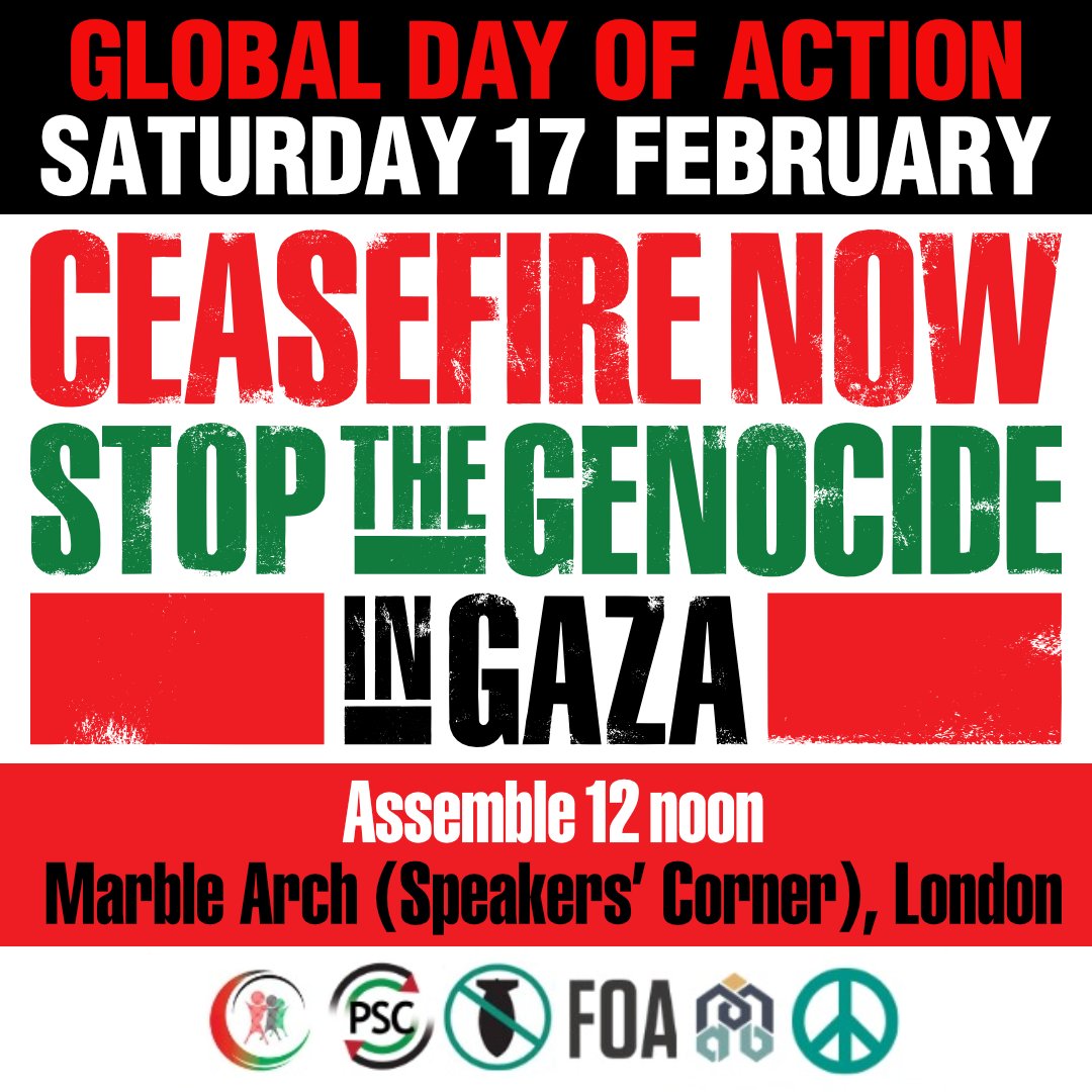 🇵🇸 National March for #Palestine - Stop the Genocide! 🇵🇸 📅 Sat 17 Feb, 12 Noon, Marble Arch (Speakers' Corner) ➡️Marching to the Israeli Embassy, #London, W8 ⚰️Israel has killed over 30,000 Palestinians in its genocidal assault on Gaza. ✊Join us as we march for justice…