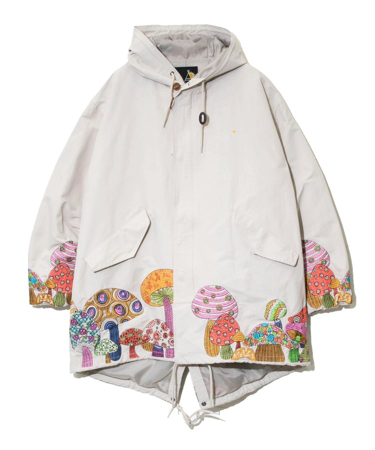 go slow caravan 】 コットンナイロンパネル刺繍モッズコート 裾から腰