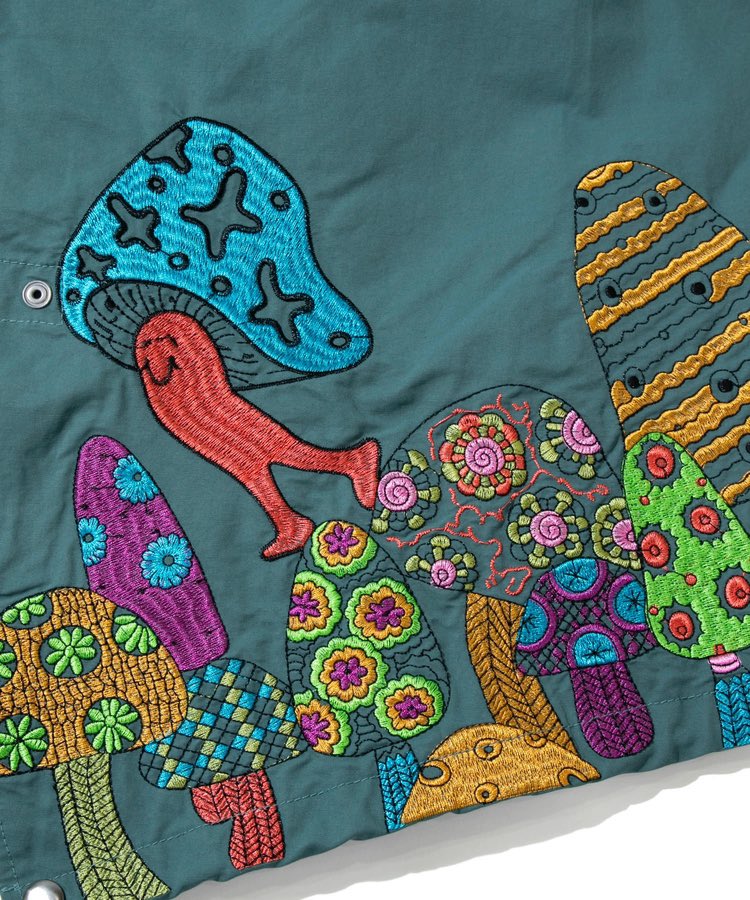 go slow caravan 】 コットンナイロンパネル刺繍モッズコート 裾から腰