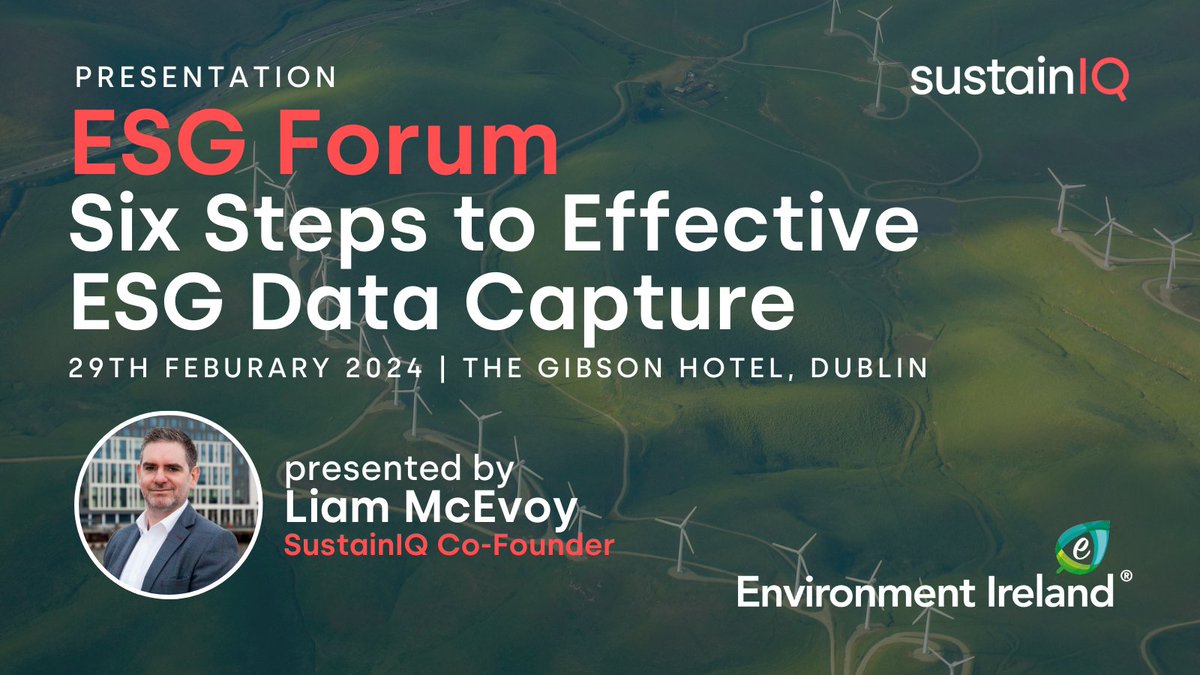 Proud to sponsor the @Env_Ireland inaugural ESG Forum at Gibson Hotel, Dublin, on 29th Feb 2024 🌎 Co-Founder Liam McEvoy will discuss 'Six steps to effective ESG data capture.' Attending? Pop by our stand for a chat. Get tickets here: hubs.la/Q02kS78n0