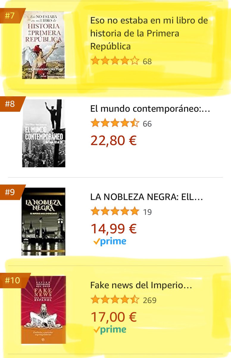 ¿Y la ilusión que te hace ver a dos de tus libros al mismo tiempo en el Top 10 de los más vendidos en Historia Moderna, eh eh? 🥰

#PrimeraRepúblicaEspañola
#FakeNewsImperioEspañol