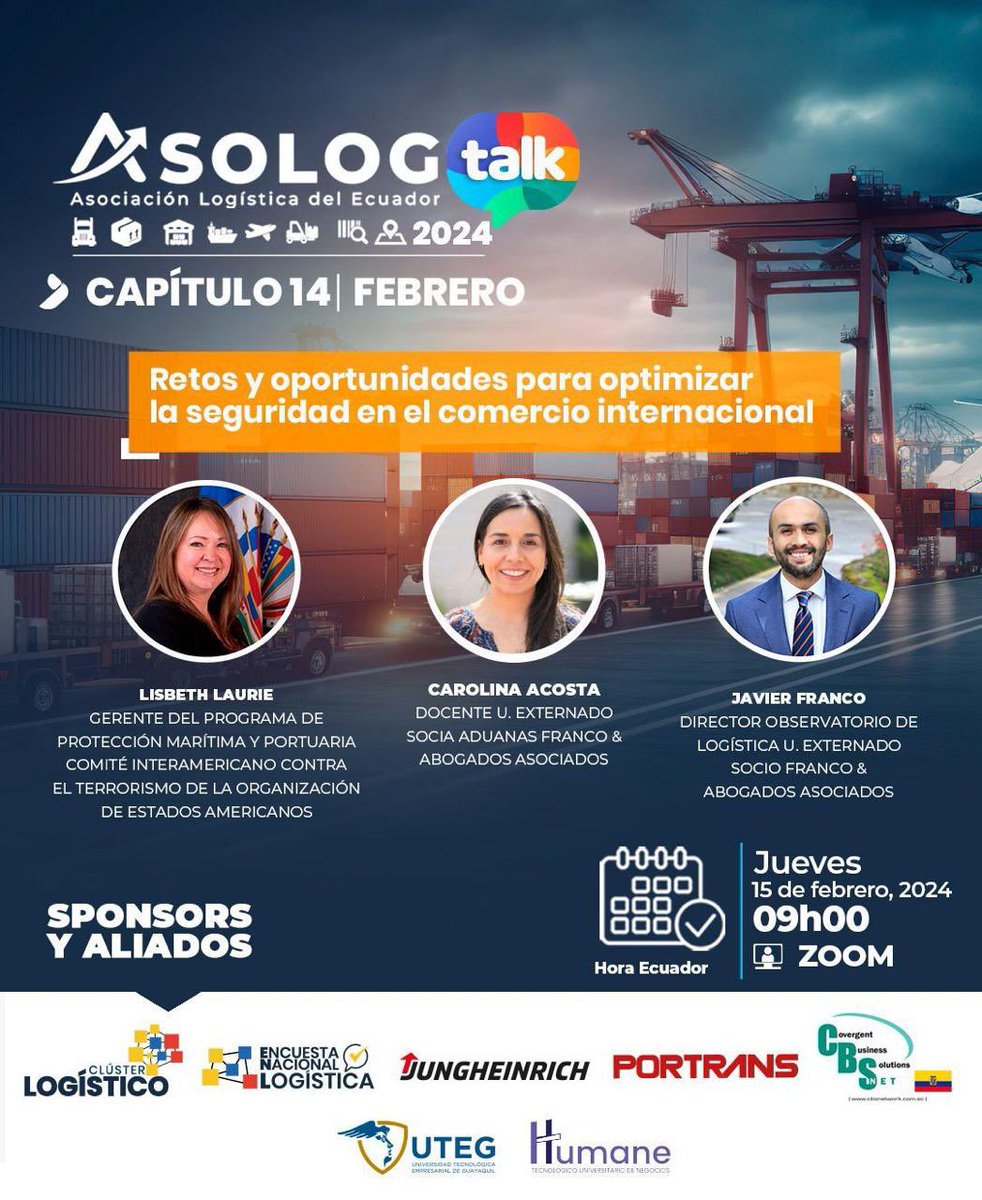 CBSNetEc's tweet photo. Hoy 15 de febrero junto a 3 expertos desarrollando importante tema para la seguridad para el comercio internacional 🙋🏻‍♀️🙋🏻‍♂️

Evento sin costos: https://t.co/r5IxYogHVN

Organizado por @AsologEcuador 

Cordialmente invitados ✅👍 https://t.co/AV5SwlTPL9