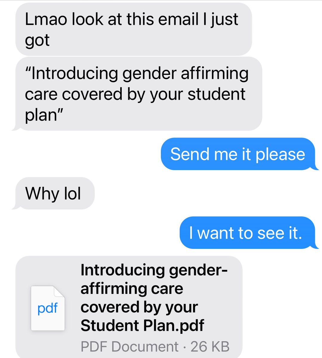 This is my convo with 21 last night. 3rd Year University… 
#GenderAffirmingCare. 
#Enough 
I’m paying for this shit.