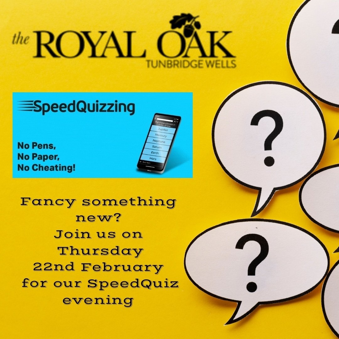 TheRoyalOakTW's tweet image. Thursday 22nd February.  Our SpeedQuiz event. All funds raised for charity.  Call now to book you place.

#SpeedQuizzing #speedquizrob #twquiz #twpubs #twevents