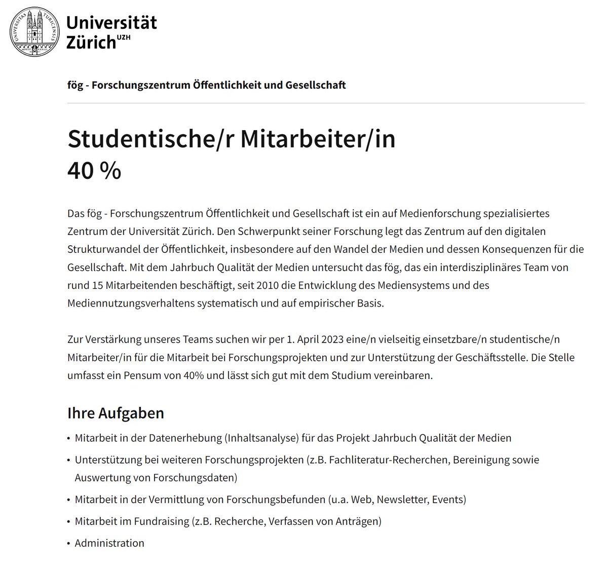 📢We are #hiring ! Wir suchen eine/n vielseitig einsetzbare/n studentische/n Mitarbeiter/in per Anfang April. Bewirb dich jetzt bzw. bis am 1. März. ➡️Weitere Informationen: jobs.uzh.ch/offene-stellen…