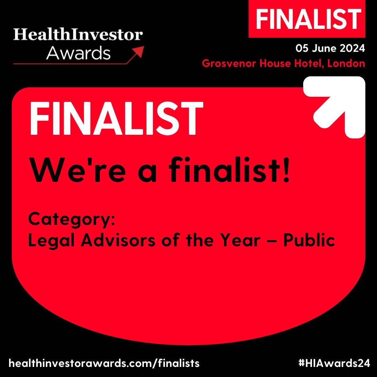 We're delighted to be shortlisted at the #HIAwards24, in the Legal Advisor of the Year – Public category. Our #healthcare practice manages clinical and non-clinical claims and #medicallaw related issues, representing the #NHS in both primary and secondary care.