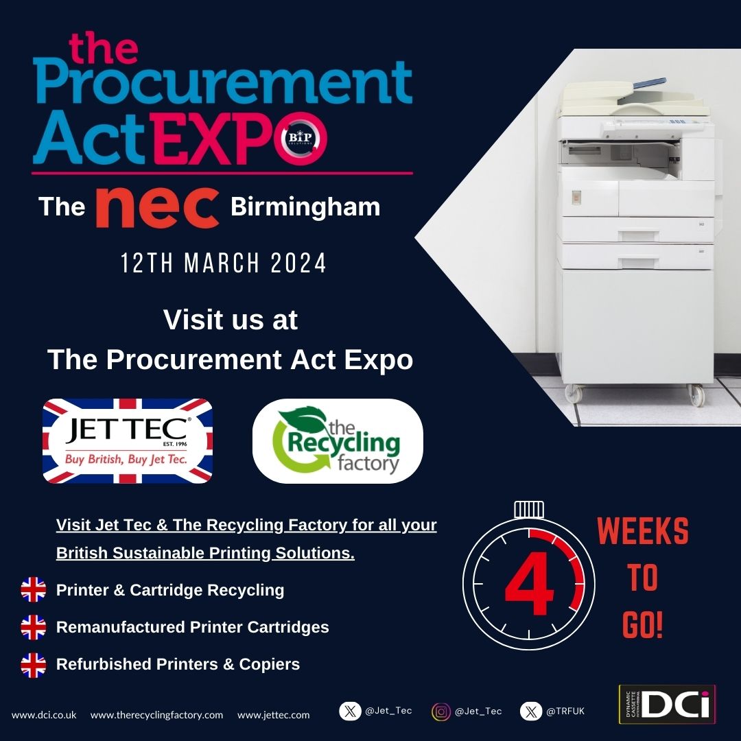 ❗4 Weeks to go until The Procurement Act Expo at The NEC Birmingham! ❗ 

Visit us at the Procurement Act Expo to dive into the world of  Sustainable British Printing Solutions... ♻🖨 #SustainablePrinting #BuyBritish 

📩 For more information please contact sales@dci.co.uk