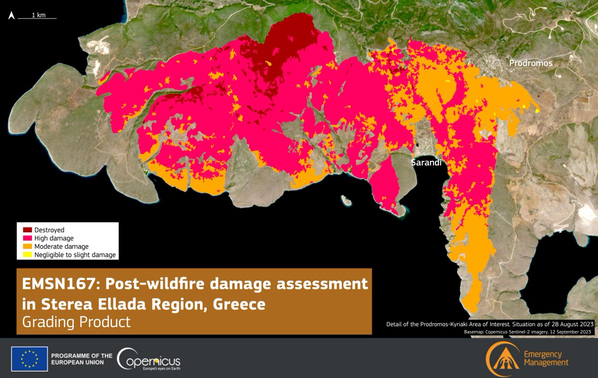 #EMSN167

In September 2023, the Risk & Recovery Mapping component of our #CopernicusEmergency Management service was activated to provide post-event damage assessment for the #wildfire🔥 which affected the Sterea Ellada region (#Greece 🇬🇷)

Read more at emergency.copernicus.eu/mapping/list-o…