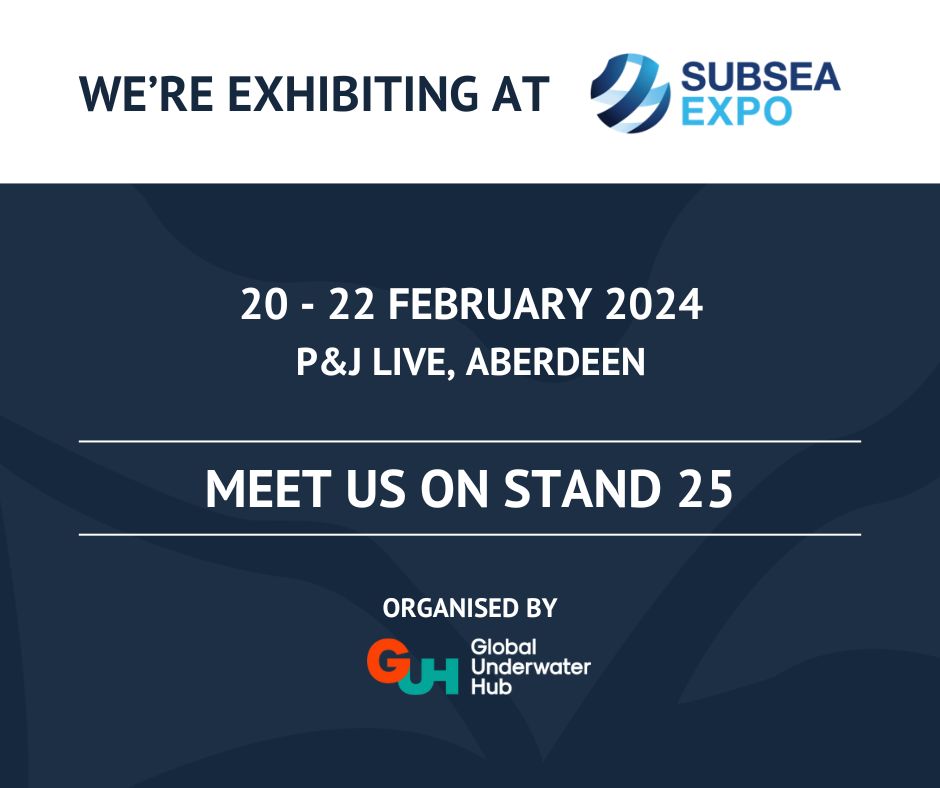 We will be exhibiting at @GUH_News's Subsea Expo next week in Aberdeen at the @PandJLive. Pop by and say hi to us at stand 25 👋 #SubseaExpo #GlobalUnderwaterHub