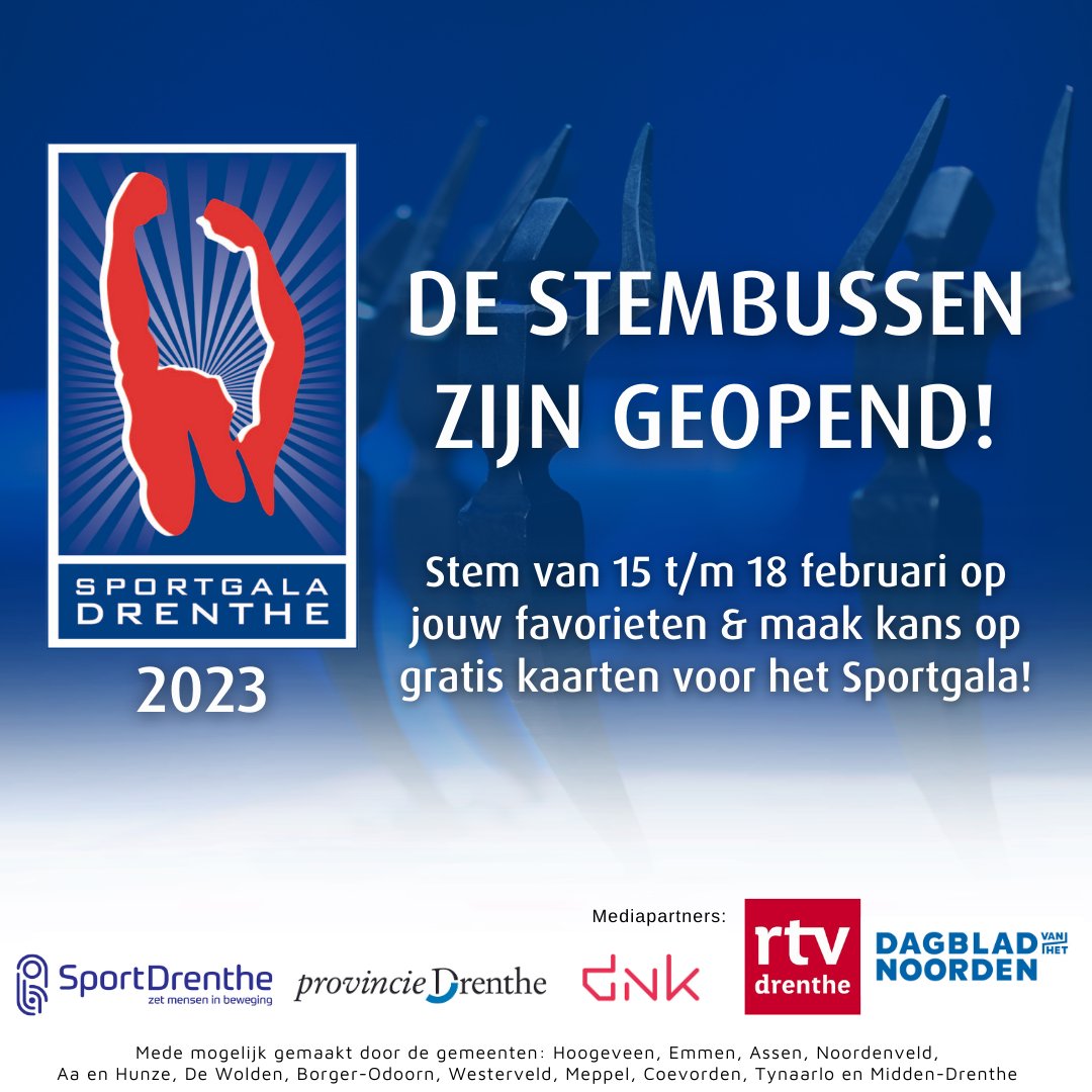 📭 | De stembussen zijn geopend!

Bekijk alle genomineerde sporters op sportgaladrenthe.nl/genomineerden
Stemmen kan t/m zondag 18 februari.

Let op: Je moet vanuit elke categorie één favoriet kiezen.

#sportgaladrenthe