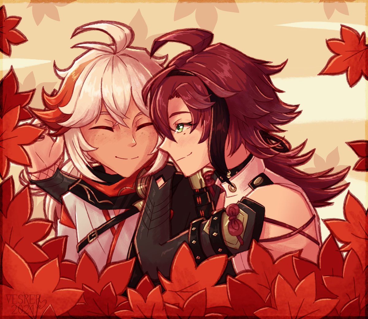 Rotten_Legacy's tweet photo. ✨i do not care if this is an hour late in my timezone  because i started it back in august✨
i gift you with 🍁🦌 for valentine's day!
#Kazuha #Heizou #kazuhei https://t.co/eR7WwIpVzV