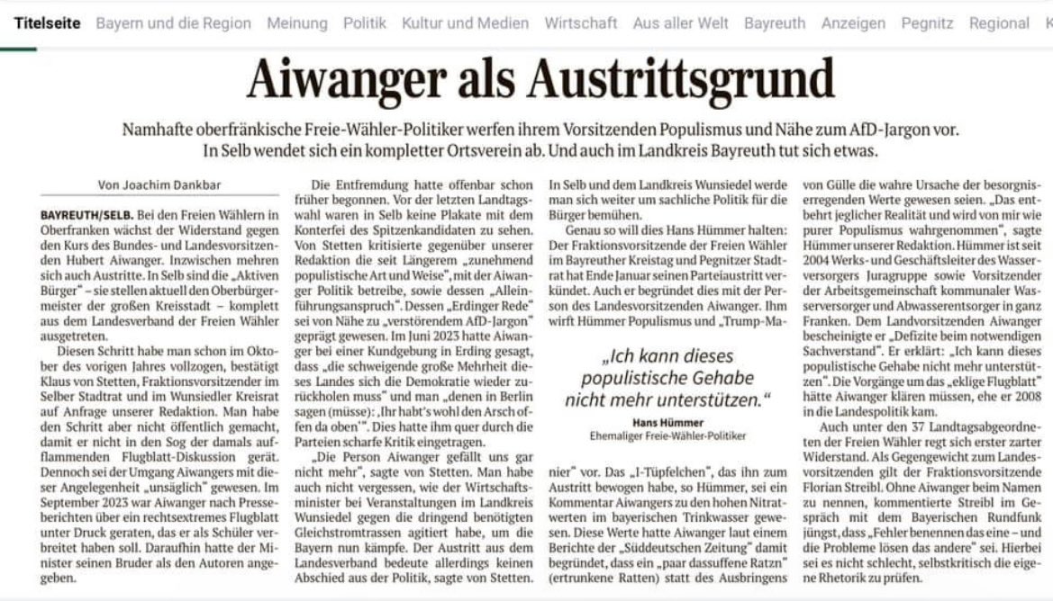 #aiwanger #austrittswelle @BayernFreie #dasuffeneratzn @Frankenpost #EuerTobias