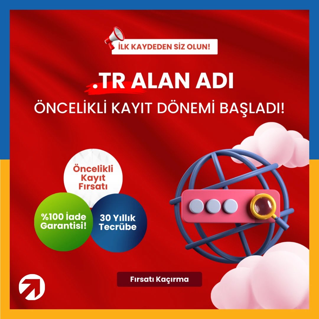 DorukNet's tweet image. 📢.TR alan adı başvuruları başladı!

Markanı korumak ve mevcut alan adını başkasının almasını önlemek için hemen başvurunu yap, öncelik fırsatını kaçırma!

Hemen başvuru yapmak için 👉 drk.link/tr-alan-adi-ba…

#tralanadı #alanadı #domain #com.tr